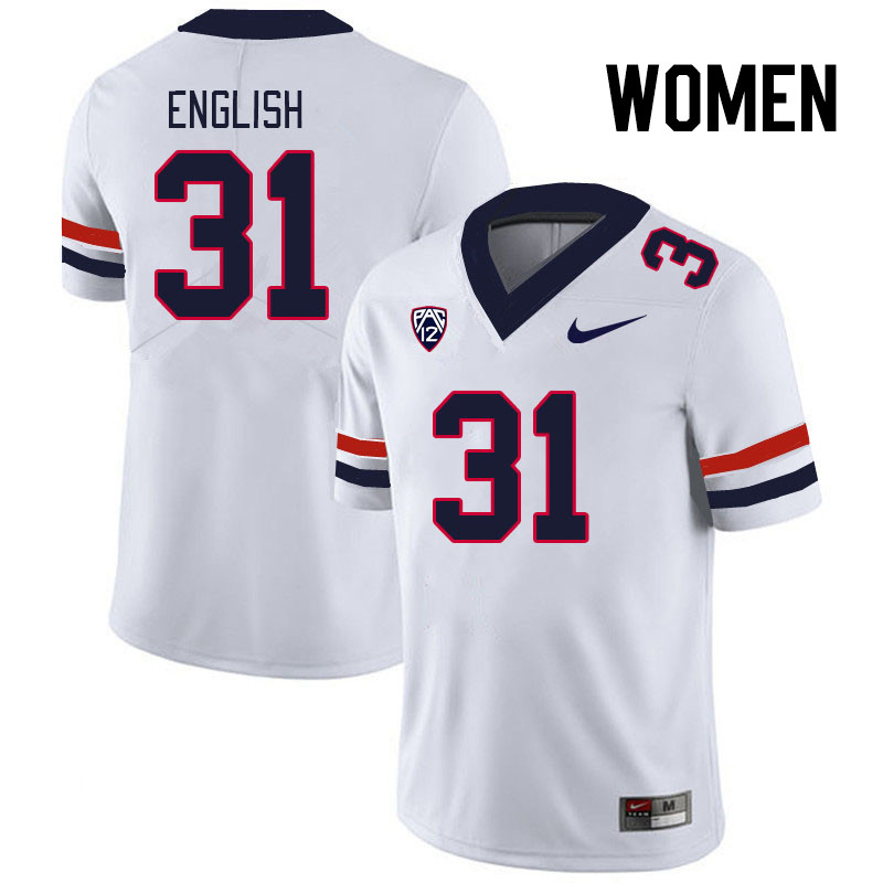 Women #31 Deric English Arizona Wildcats College Football Jerseys Stitched Sale-White - Click Image to Close